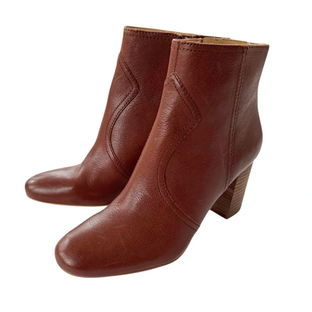 NWT LUCKY BRAND Leather Sheirin Ankle Boot Bootie Western Cognac Brown Size 7.5